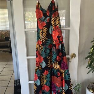 Tropical Drop Waist Halter Maxi Dress - Multicolor